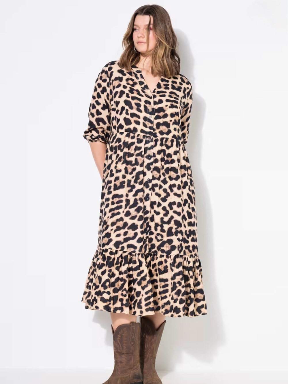 Ulla Popken Leopard Print Flounce Dress New